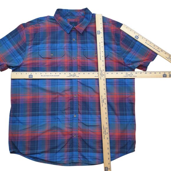 prAna Cayman Plaid Shirt Mens XXL Island Blue Short Sleeve Nylon Outdoor UPF - Picture 6 of 10